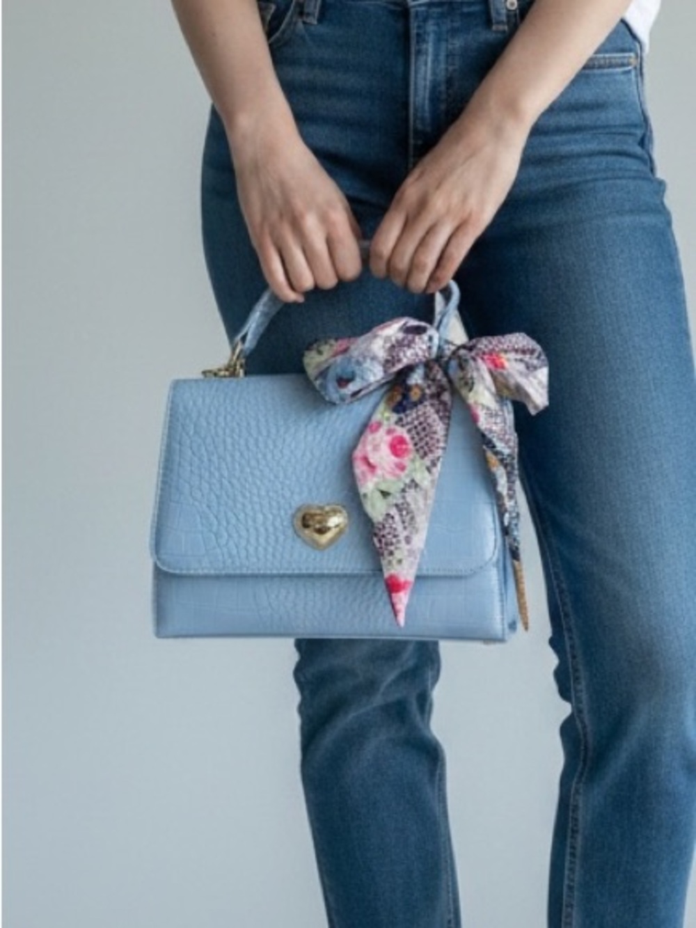 Betsey Johnson Light Blue Top Handle Satchel with Gold Heart Accent